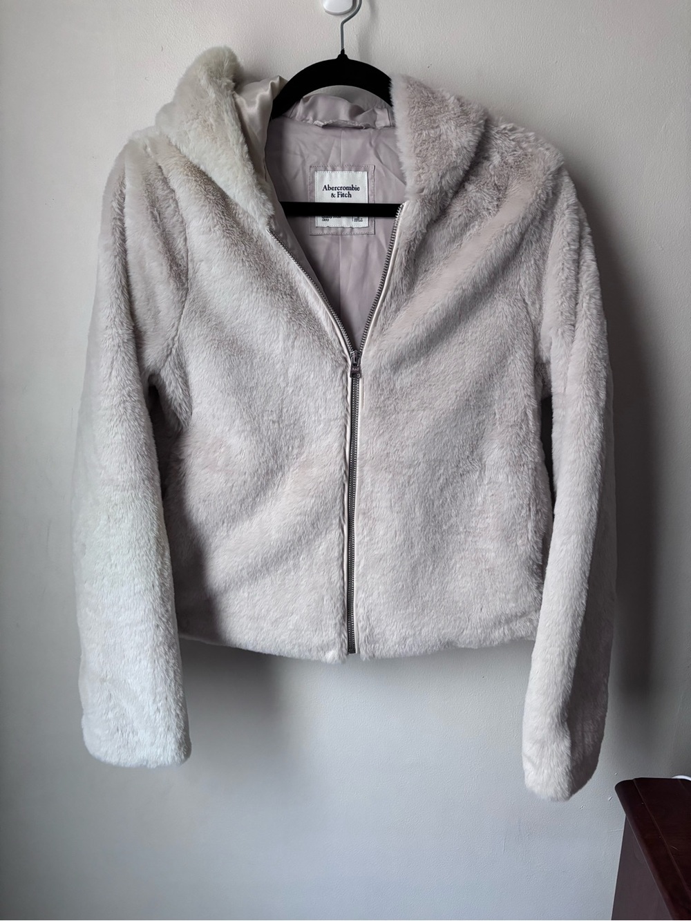 Abercrombie & Fitch Cream Plush Hooded Zip Jacket